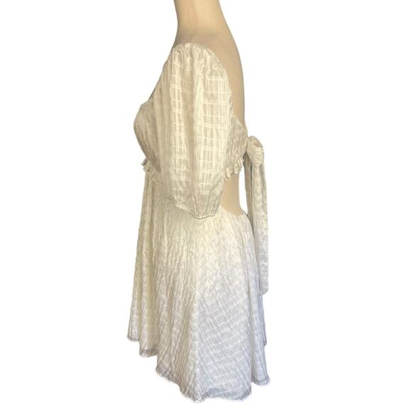 Majorelle Lisa Lined Mini Dress Tie Back Elbow Sleeves White Lurex Small - Picture 9 of 12